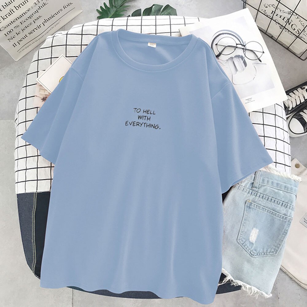 Camisetas holgadas de manga corta para mujer, ropa Harajuku de talla grande con letras estampadas, , combina con todo, estilo coreano Ulzzang Leisure,