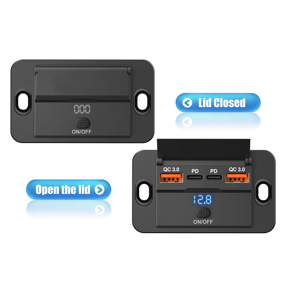 4-Ports PD QC3.0 Car Charging Splitter Outlet Car Charger Socket Adapter with Switch 12/24V for Car Bus RV ATV Truck Boat