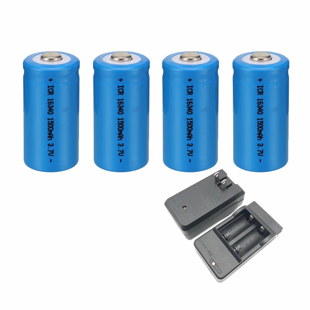 3.7V 1500mAh Rechargeable Li-ion Batteries 16340 CR123A Battery For CR123A 16340 battery For LED Flashlight Travel Wall Charger: 4pcs with charger