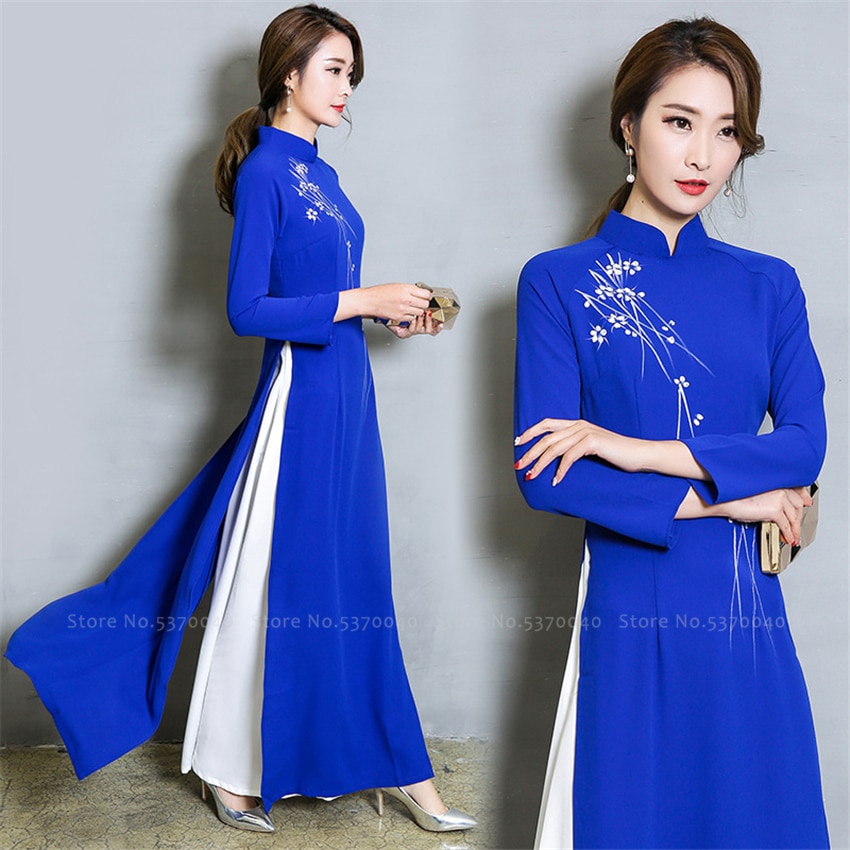 Vietnam stil blomster kinesisk qipao tradisjonell cheongsam fest formell kjole for kvinner hanfu asiatiske klær ao dai vestidos antrekk