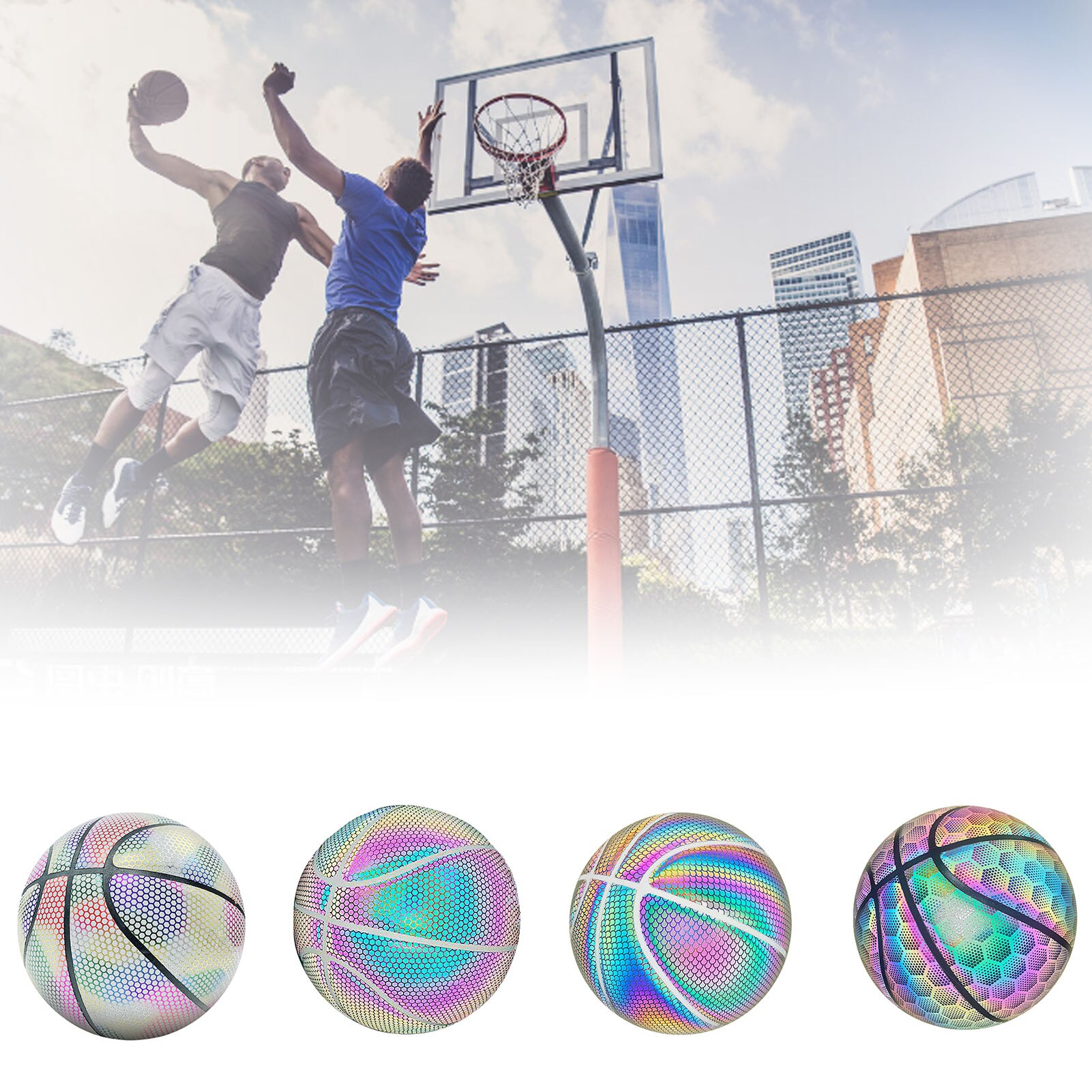 leuchtend Basketball Ball Holographische Reflektierende Beleuchtete Blitz-Ball PU Tragen-Beständig glühend Basketball Nacht Sport Spiel