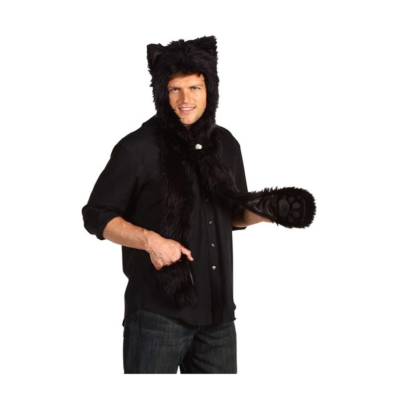 Kvinde tørklæde vinter bomuld fuld dyrehætte hættetrøje hat imiteret pels 3 in 1 funktion pote vanter handsker
