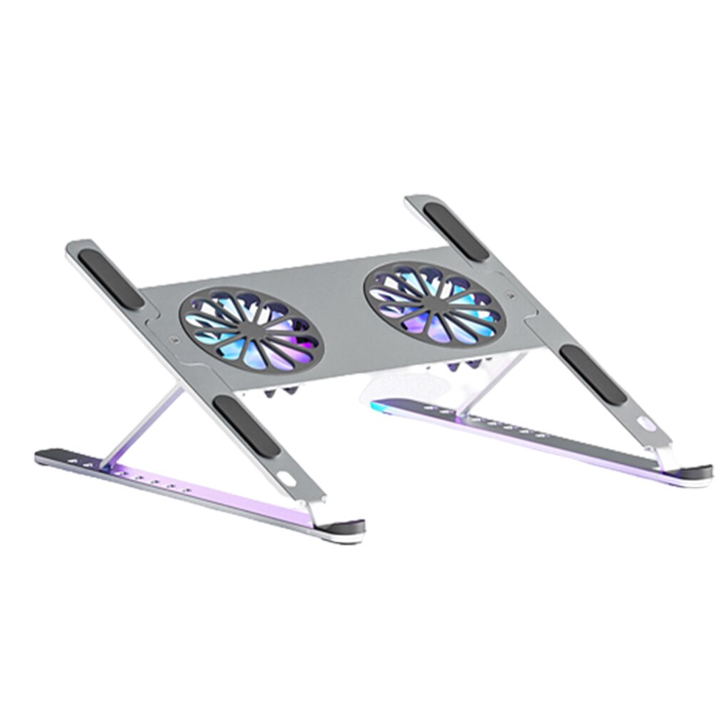 RGB Light Laptop Stand Cooling Fan Gaming Laptop Stand Aluminum Foldable Cooler for Notebook Laptop Macbook Adjustable Holder: Silver