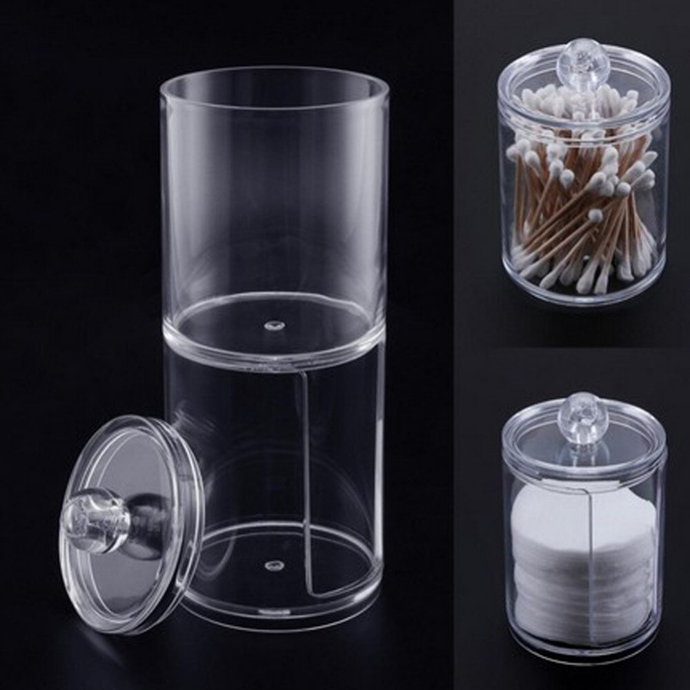 Acrylic Cotton Swab Organizer Box Portable Round Container Storage Case Make up Cotton Pads Q-tip Box Cotton Swab Container