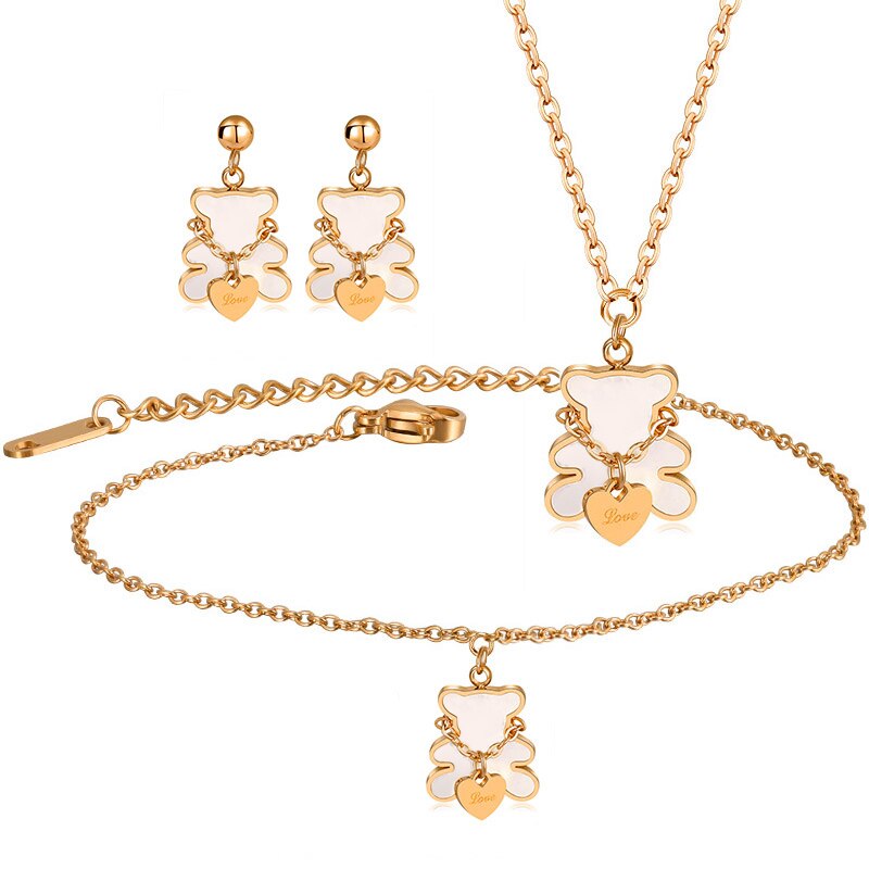 BICUX Stainless Steel White Shell Flower Jewelry Sets For Women Luxury Earrings/Necklace/Bracelet 2022: 026