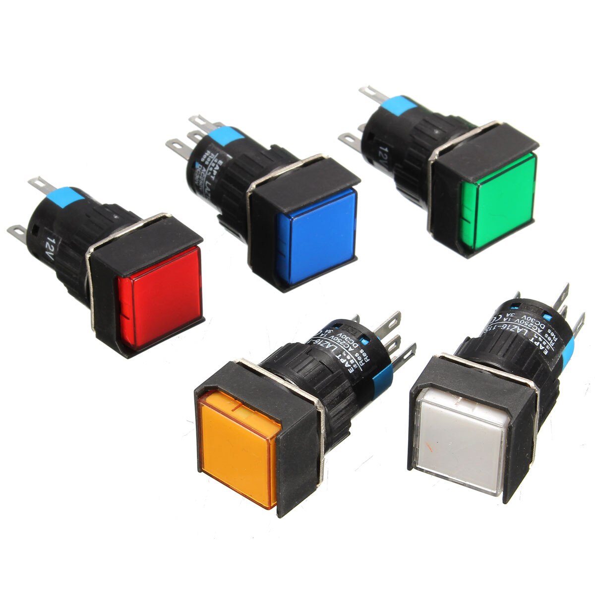 16Mm Dc 12V Drukknop Self Lock Switch Vierkante Led Licht Knop