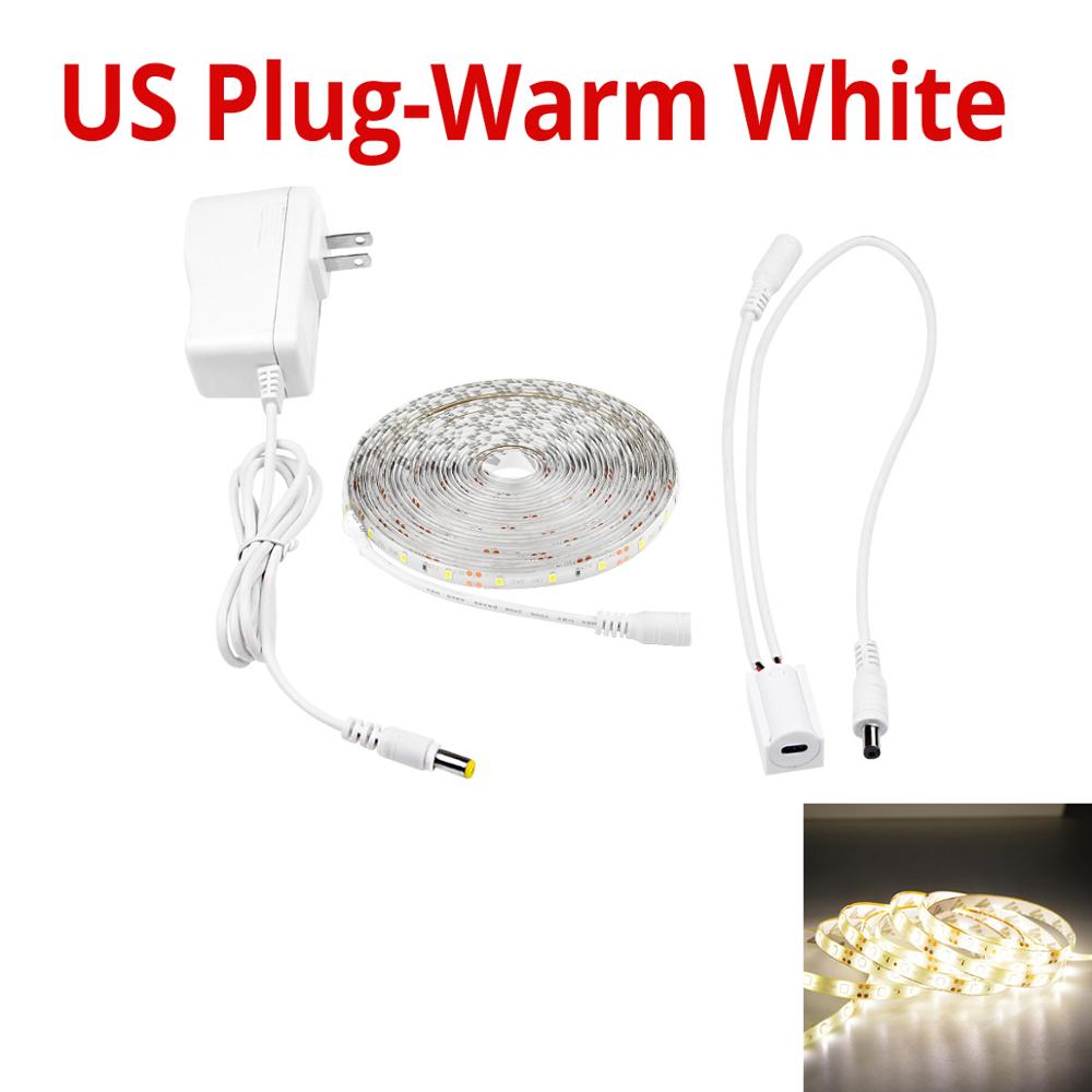 Sensor de barrido manual tiras LED 12V impermeable 1M 2M 3M 4M 5M Sensor de movimiento luces de noche DIY armario lámpara de cocina: Warm White-US Plug / 5 m