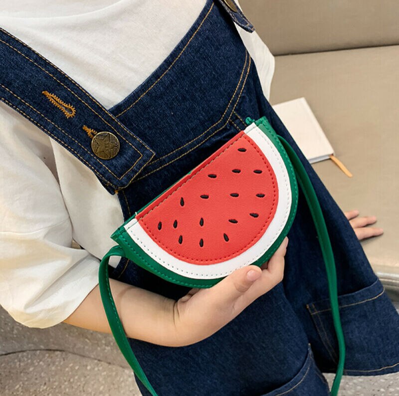 Barn söt pu läder frukt crossbody väska handväska barn flickor vattenmelon söt liten axelväska