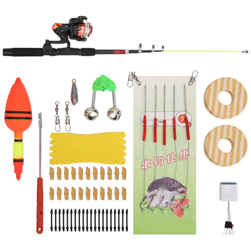 1.65M Fishing Rod Full Kits with Telescopic Fishing Rod and Fishing Reel Baits Hooks Saltwater Freshwater Travel Pole Set