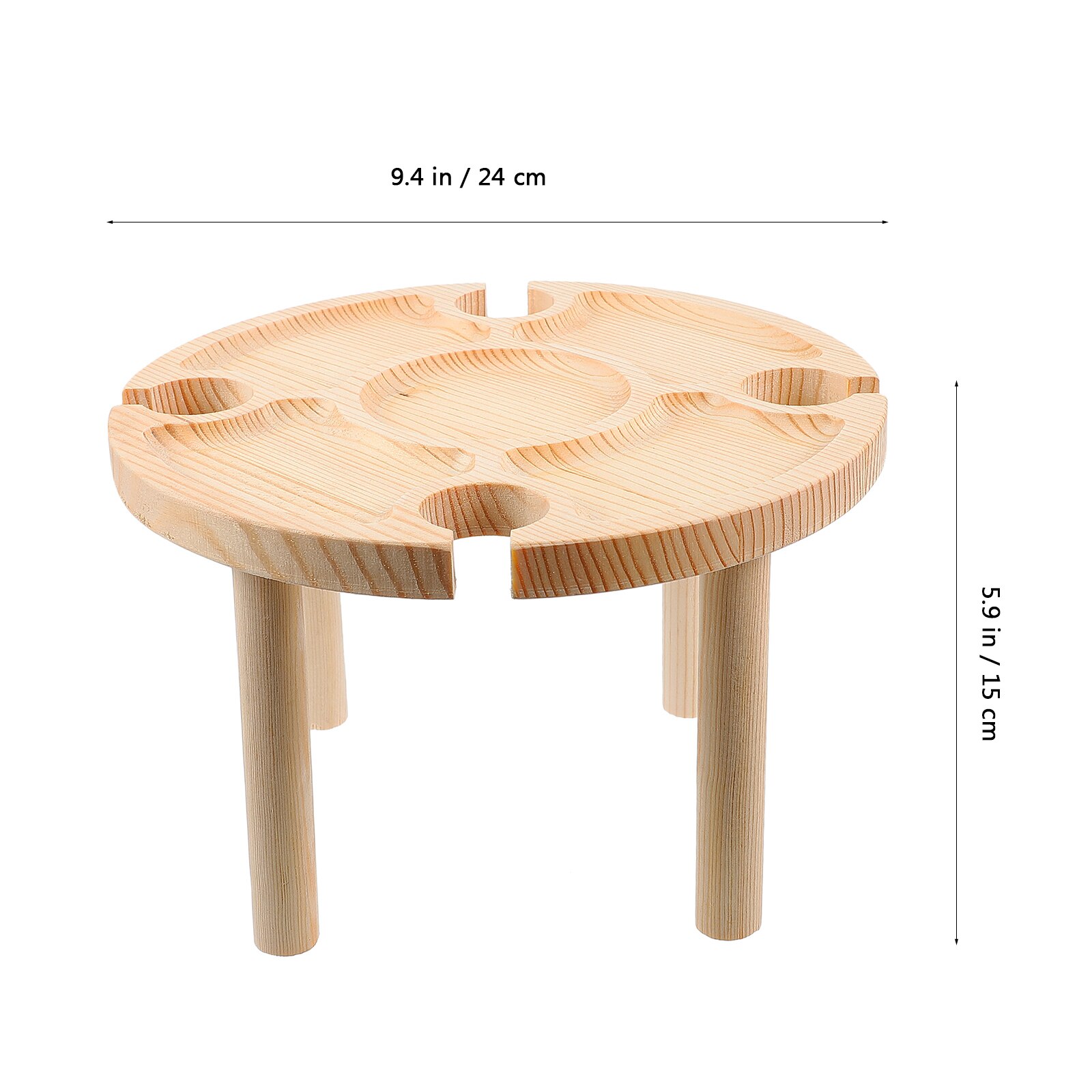 1Pc Outdoor Round Table Wood Glasses Storage Table Food Serving Desk