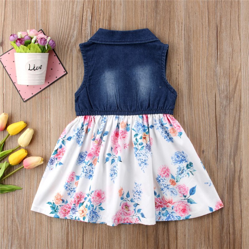 Gloednieuwe Peuter Baby Baby Girl Kids Peuter Zomer Denim Jeans Tutu Korte Mini Jurk Mouwloos Zonnejurk Outfits 1 -6 T