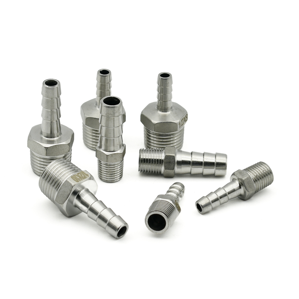 1/8 " 1/4 " 3/8 " 1/2 " 3/4 " rustfrit stål 304 bsp udvendig gevind x modhage slangestuds reduktion pagode samling koblingsforbindelse
