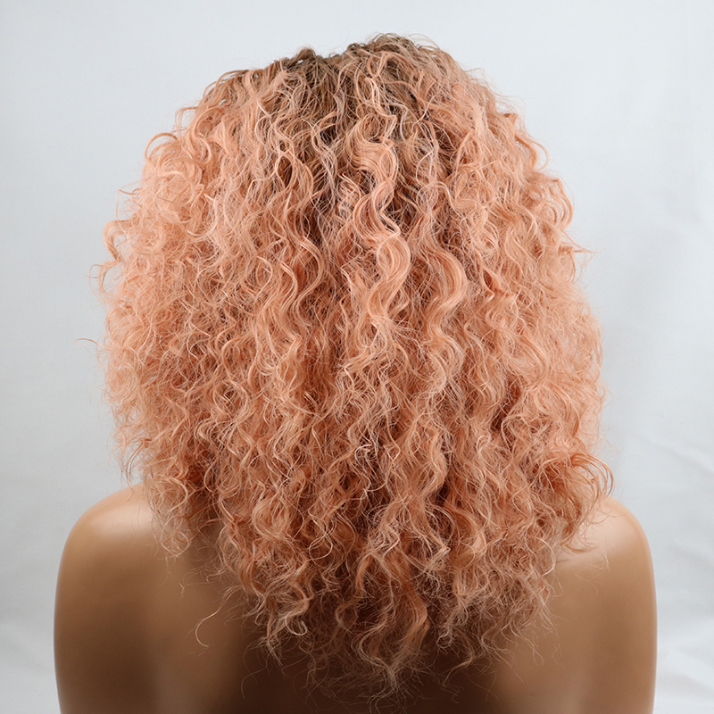 Perruque Bob Lace Front Wig synthétique sans colle | Perruque fantaisie courte, bouclée, rose pêche ombré, perruques de maquillage, coupe au carré courte
