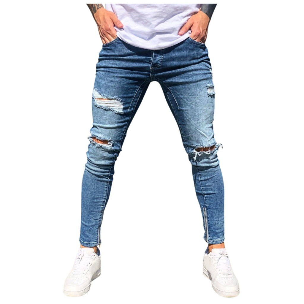 denim jeans men stretch Hole Trouser Distressed ripped jeans Long Pencil Pants Streetwear kot pantolon erkekler#g2: XXL