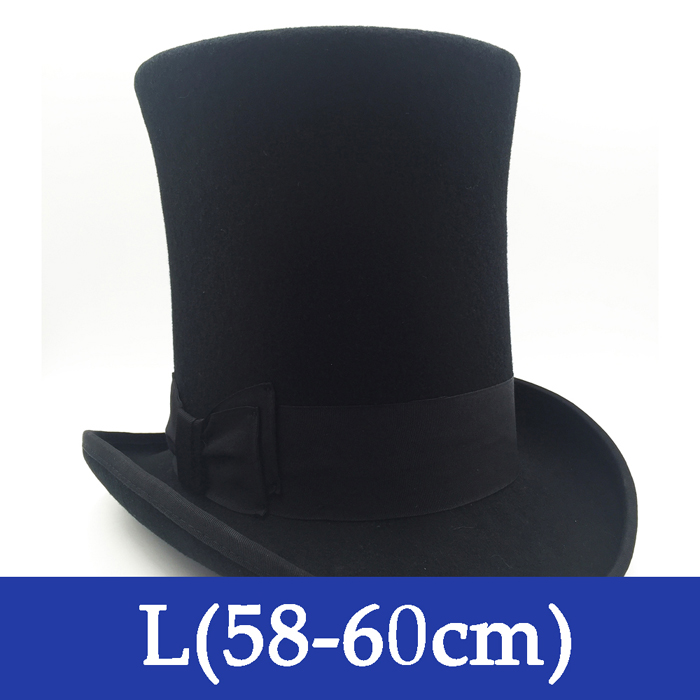 100%  ull vintage topphatt svart kronehatt retro viktoriansk magi lue 8 "dyp 25cm høy for voksne kvinner menn: L (58-60cm)
