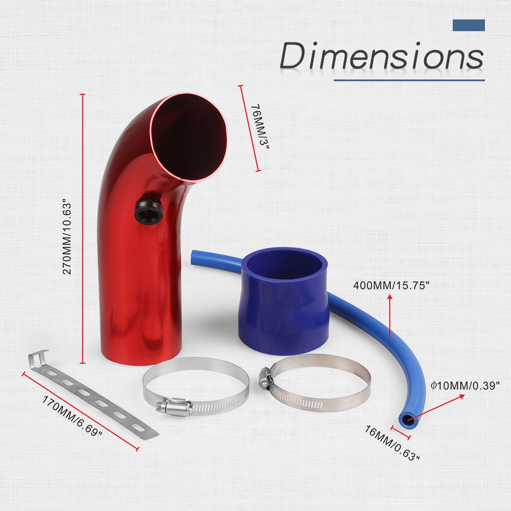 3 Inch Aluminum Pipe Car Turbo Piping Cold Air Intake System Filter 76mm