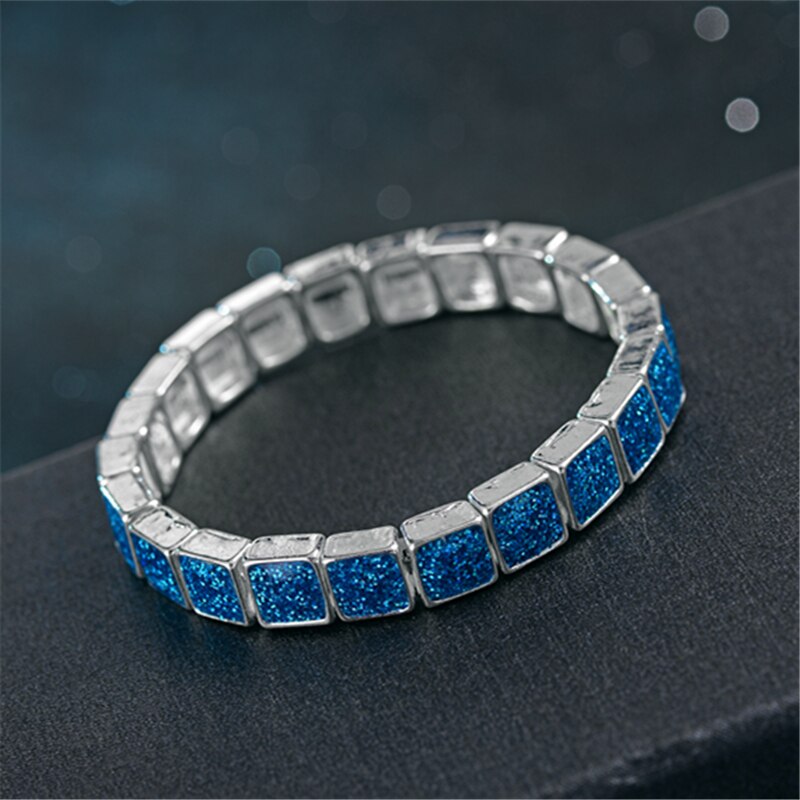 Sintético ópalo de Fuego Azul cuadrado de piedra Color plata pulseras brazaletes para las mujeres joyería de de día de San Valentín, accesorios