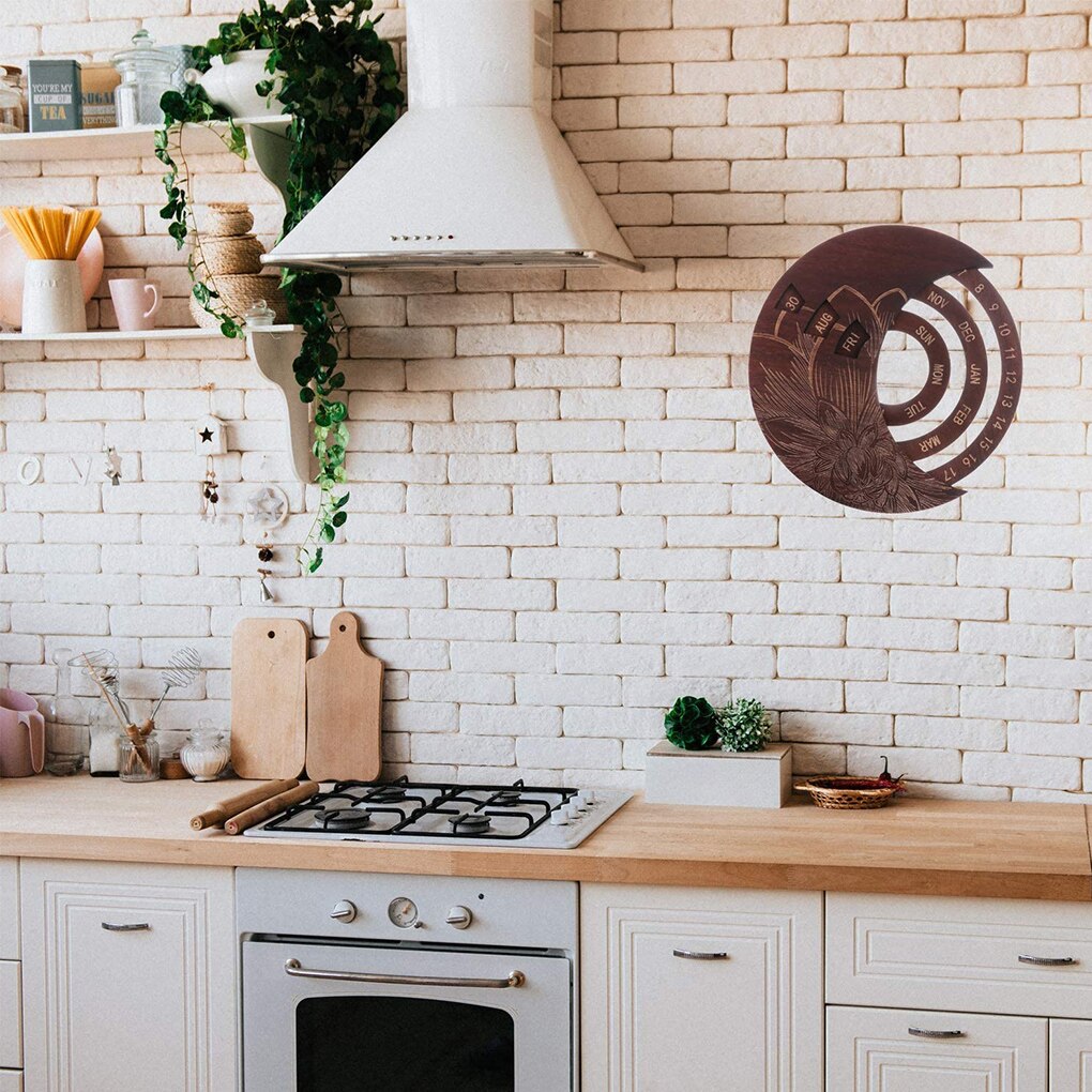 Wooden Calendar Round Perpetual Calendar Study Desk Calendar Handicraft Decoration Wooden Crafts Christmas Home Decor Xmas