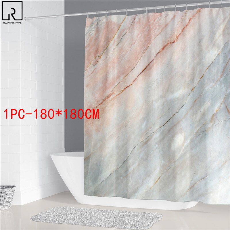 Rideaux de douche en marbre rose, décor brillant pour salle de bain, tissu en Polyester, couverture de toilette, tapis, accessoires de WC: 1PC180x180cm-D