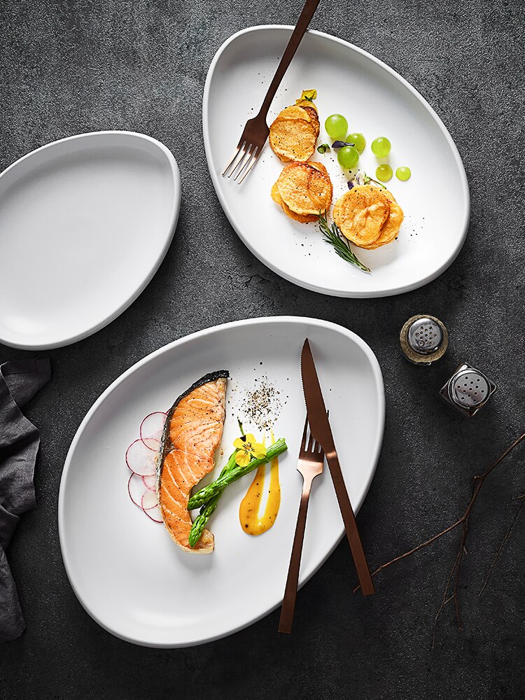 Modern Oval Ceramic Dinner Plate Household Simple Tableware Set Steak Barbecue Plate Table Decoration Kitchen Utensils Porcelain