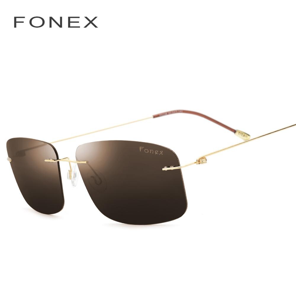 Gafas de sol sin montura polarizadas de titanio para hombre, de sin marco d cuadrado ligero, lentes de sol para dama, gafas sin tornillos: Marrón