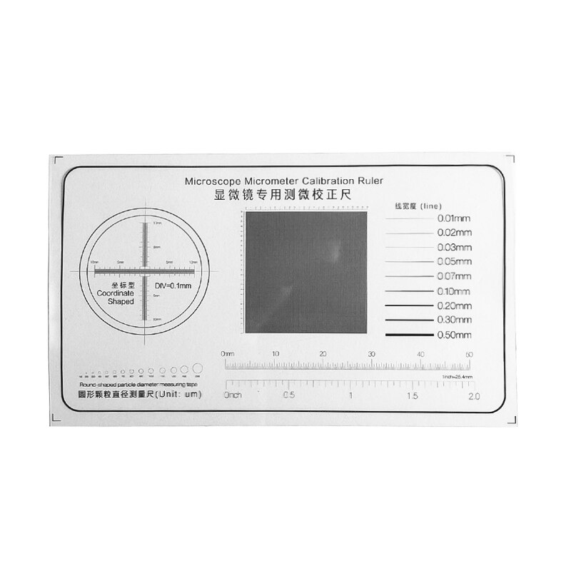 Regla de calibración de Micrómetro de microscopio, Micrómetro de red de RED de red, medición de escala de línea cruzada, medición de coordenadas de forma redonda