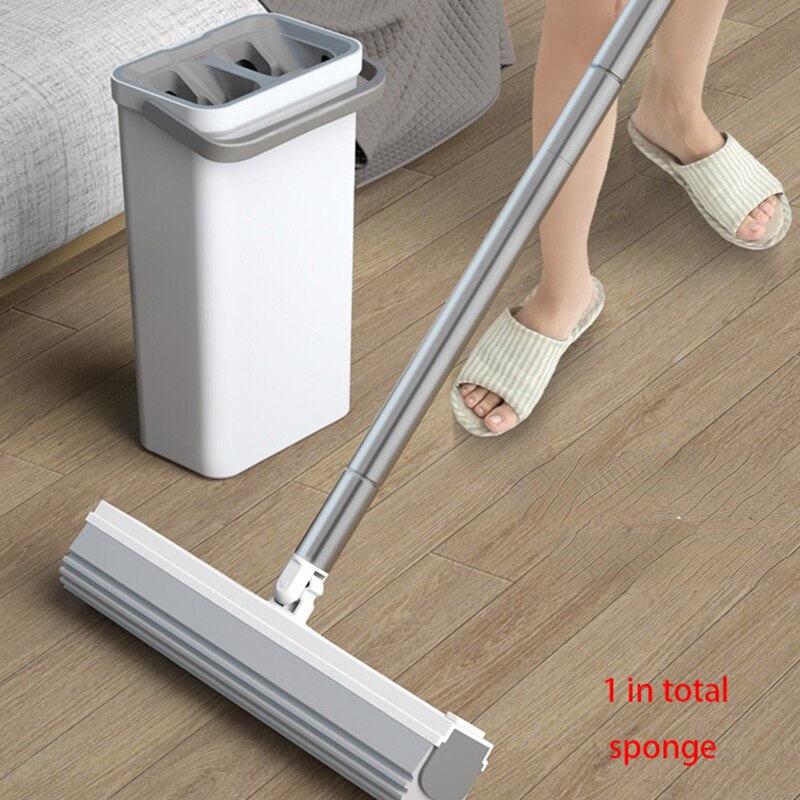 Fregona de esponja absorbente fuerte con cubo, escurridor, deshidratado para limpieza del hogar, cocina, baño, suelos de madera, herramienta de fregona perezosa: Bucket mop 1sponge