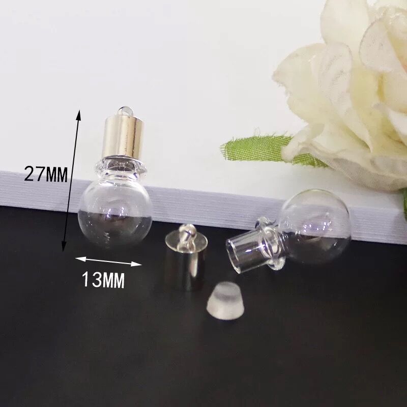2pc 6mm mischen bilden glas Phiole Anhänger (metall kappe mit gummi stecker Mini glas charme/flasche miniatur fläschchen schmuck halskette: Nein4