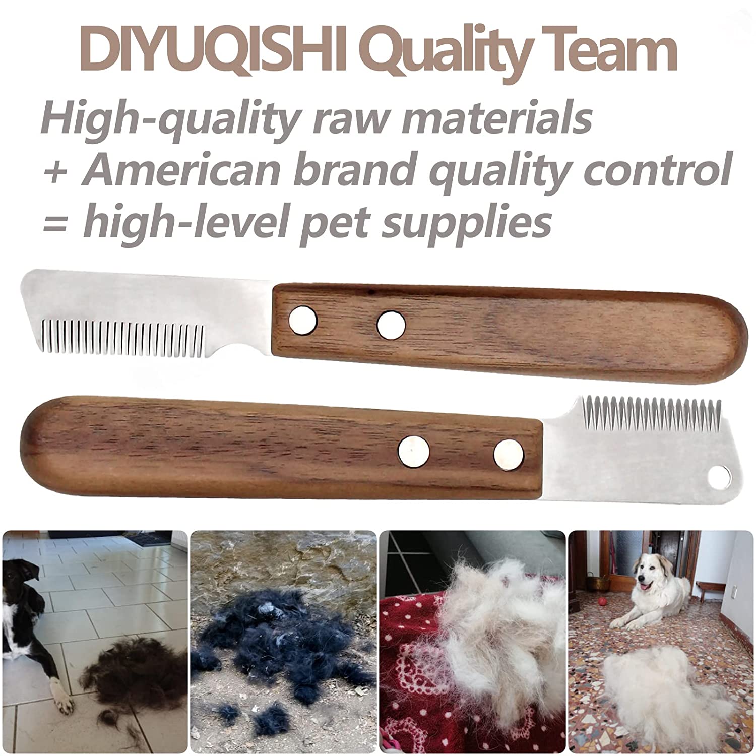 Couteau d&#39;épilation pour animaux de compagnie, peigne en acier inoxydable pour chiens et chats, manche en bois, brosse dépilatoire, perte de poils, outils de toilettage pour chiens et chats