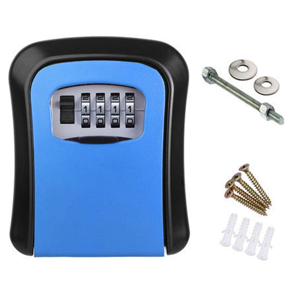 Nøglekort adgangskodeboks, hovednøgleboks, adgangskodelås, dekoreret krypteringsnøgleboks ks008 4- cifret vægmonteret buet / / / hjem: Blå