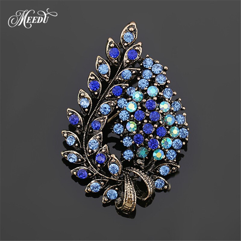 Antiek Goud Kleur Plated Metal Crystal Leaf Broches Voor Wome Jas Jurk Sieraden Party Christmas Accessoires: Blue