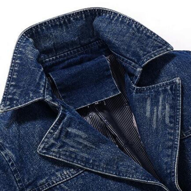 Denim Jacket Lapel Collar Single Breasted Denim Coat Washed Slim Fit Jeans Outwear Coat Large Size M-4XL
