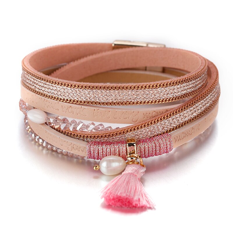 Flashbuy Multilayer Leather Bracelets For Women Peace Symbol Magnetic Multilayer Wide Bracelet Charm Female Jewelry Accessories