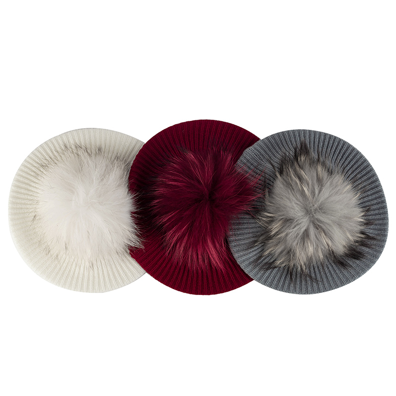 Vrouwen & # 39;s Gebreide Elegante Baretten Zacht Met Echte Pompom Vrouwelijke Kunstenaar Mode Retro Hoeden Dame Effen Kleur Franse Eenvoud Caps