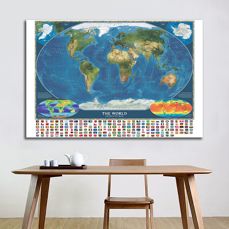 90*60cm The World Map Wall Art Posters Decorative Prints Non-woven Canvas Painting Home Decoration Children School Supplies