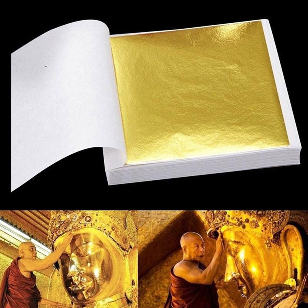 100X Gold/Silver/Copper Foil Double Sided Paper Decoration Paper Gilding DIY Crafts cm Sheets Decor 9*9 Leaf Leaves O9S2