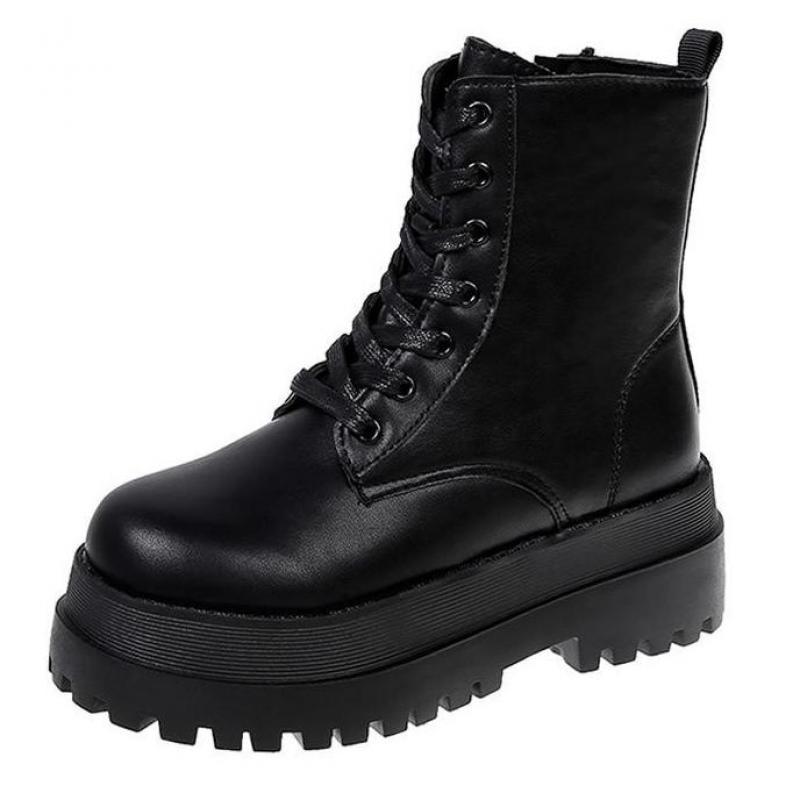 Brand Women White Platform Boots Chunky Heels Warm Fur Winter Ankle Boots for Women Stylish Side Zip Shoes Woman: Black / 35