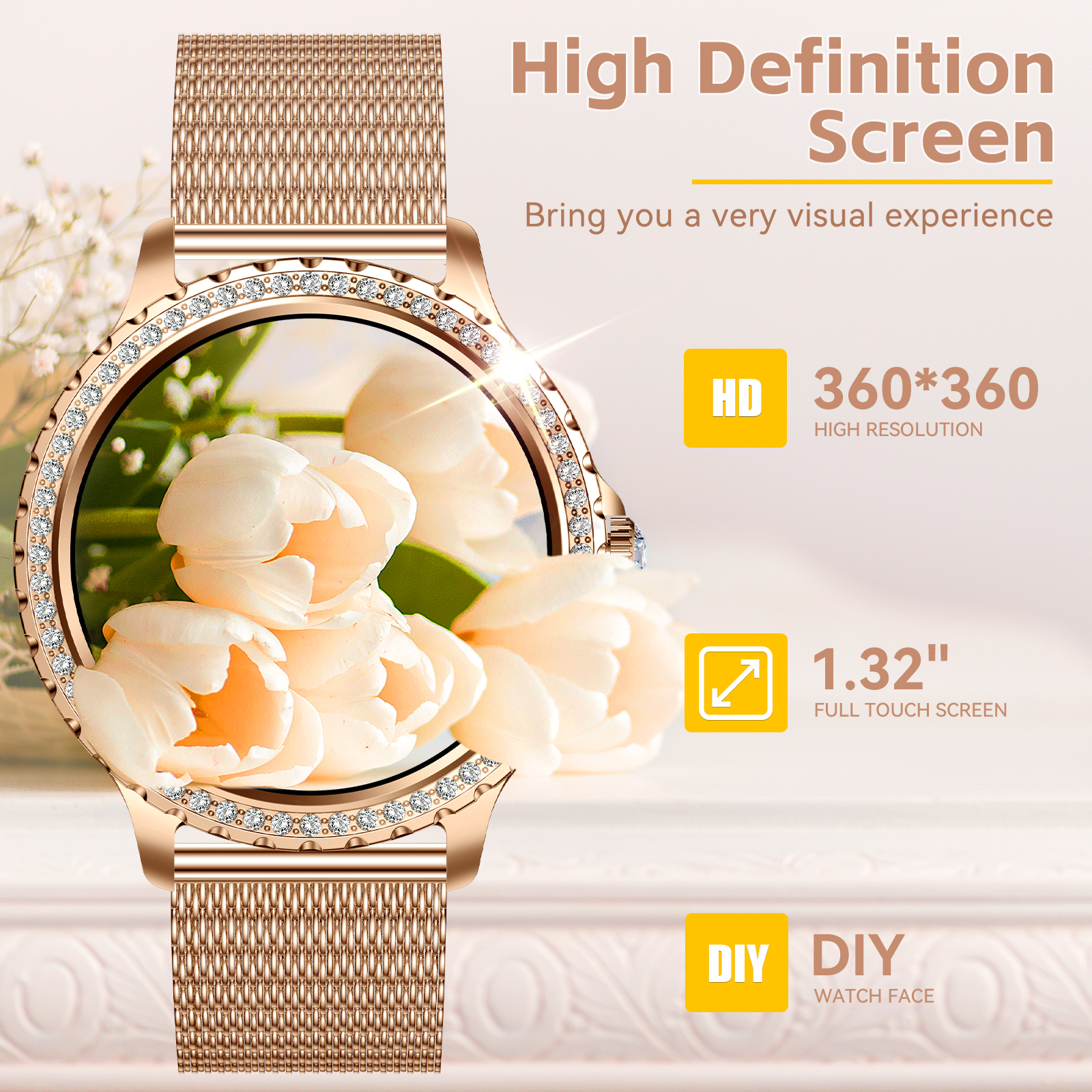 EIGIIS-Montre intelligente I58 pour femme, écran HD 2024 ", montres de sport à la , appel Bluetooth, moniteur de santé, étanche IP67, , 1.32