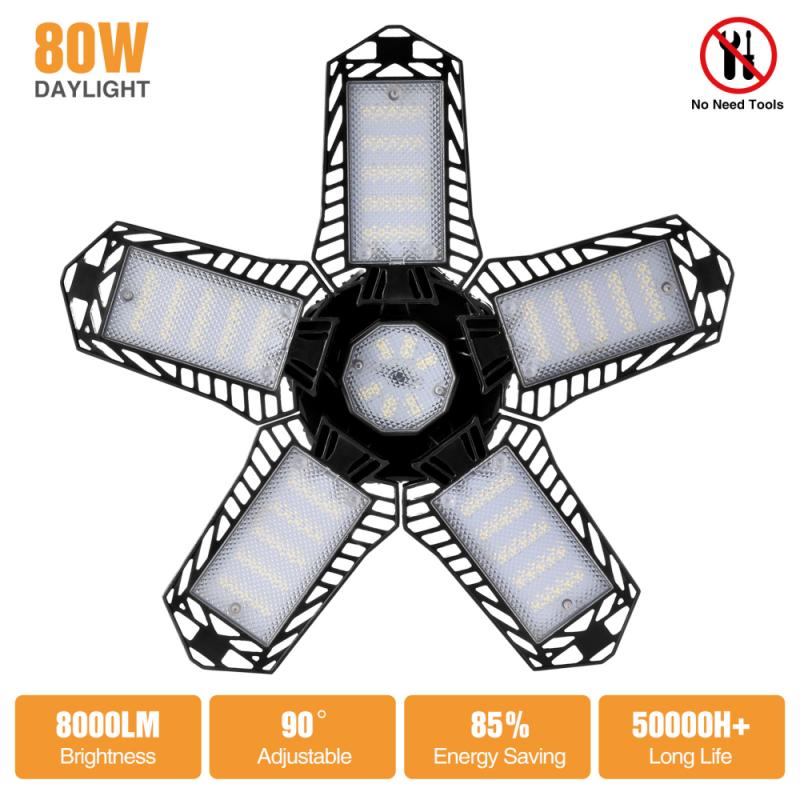 LED Garage Light Folding Lamp High Bay Light Indoor Light IP65 Waterproof Garage Lamp Industrial Lighting In Stock: 80W