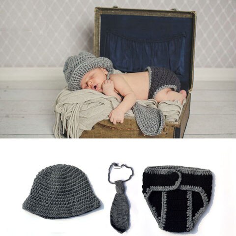 Haak Baby Jongen Gentleman Set Gebreide Pasgeboren Baby Coming Home Outfits Kraamcadeau Fotografie Prop Pasgeboren MZS-16030: Default Title