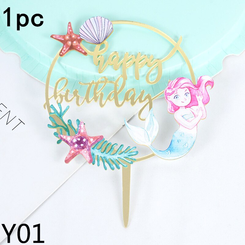 Mermaid Birthday Cake Topper Acrylic Cake Topper Mermaid Theme Birthday Party Cake Dessert Decorations Baby Shower Supplies: Y01-1pc