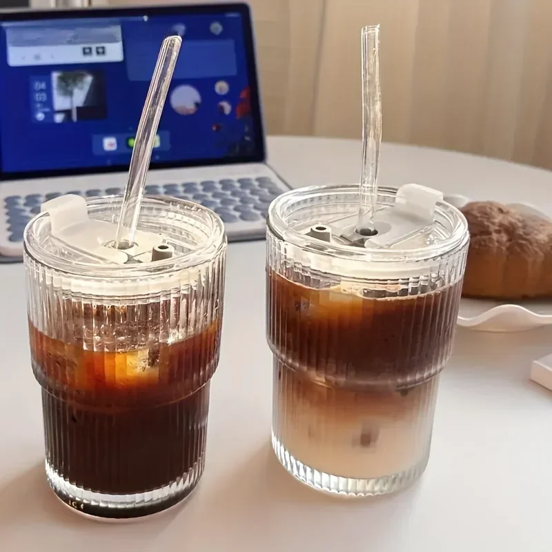 Vasos transparentes con tapa y pajita, taza de café helada, taza de té, jugo, leche, agua, 450ml, 1/2 Uds.: Verde
