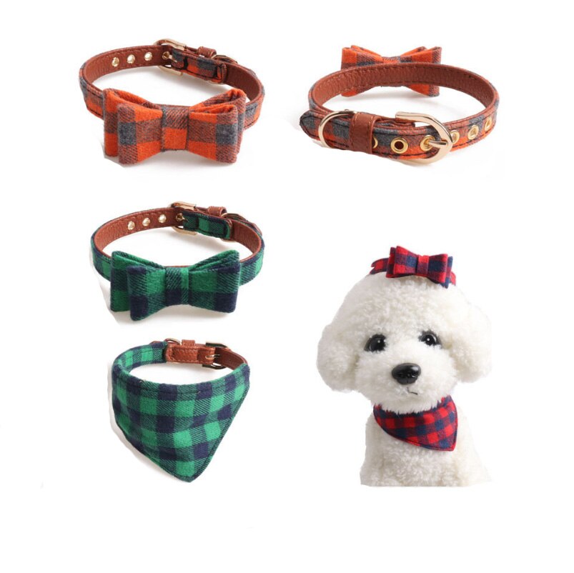 Engeland Plaid Halsband Kat Kraag Bandana Zachte Doek PU Leer Gouden Gesp Bowtie Kleine Halsbanden Riemen Huisdier Product