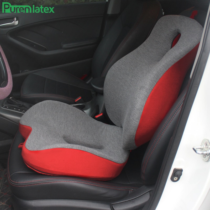 Purenlatex Chair Cushion Set Memory Foam Seat Cushion Lumbar Support Orthopedic Pillow Protect Coccyx Relieve Back Pain Car Seat