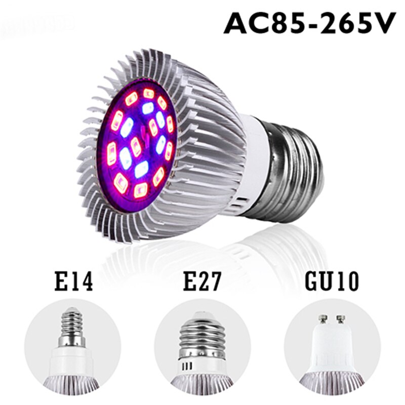 Lámpara LED de espectro completo cfl para cultivo, sistema de floración hidropónica IR UV para jardín, 110V, 220V, E27, E14, MR16, GU10, planta de interior: Aluminum Grow Lamp / 28leds / GU10