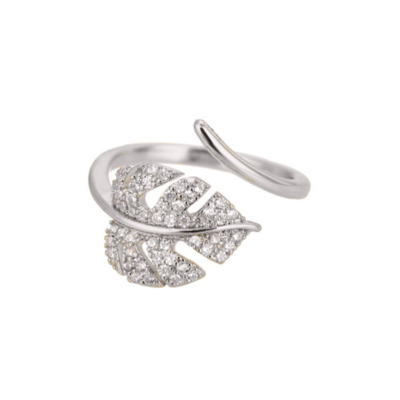 Palmenblattförmige ringe für damen, edelstahl, zirkonia, verstellbarer fingerring, partyschmuck, Schmuckstück femme: Schwarz