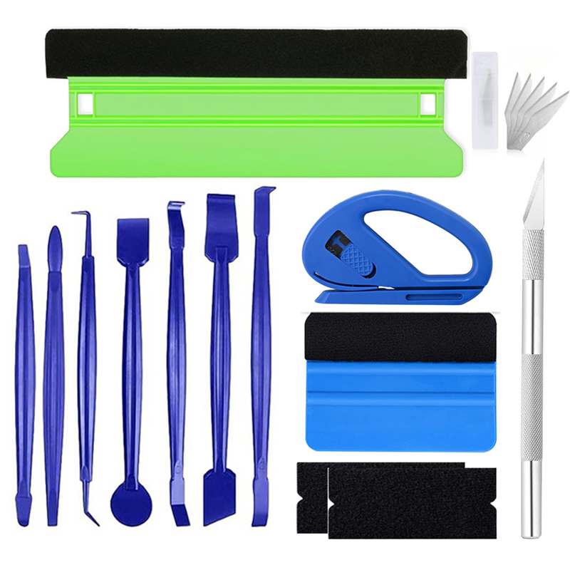 Window Film Tint Tools Large Felt Squeegee Safety Cutter Car Wrap Edge Trimming Squeegee Vinyl Wrap Tools Kit Decal Applicator: Blue