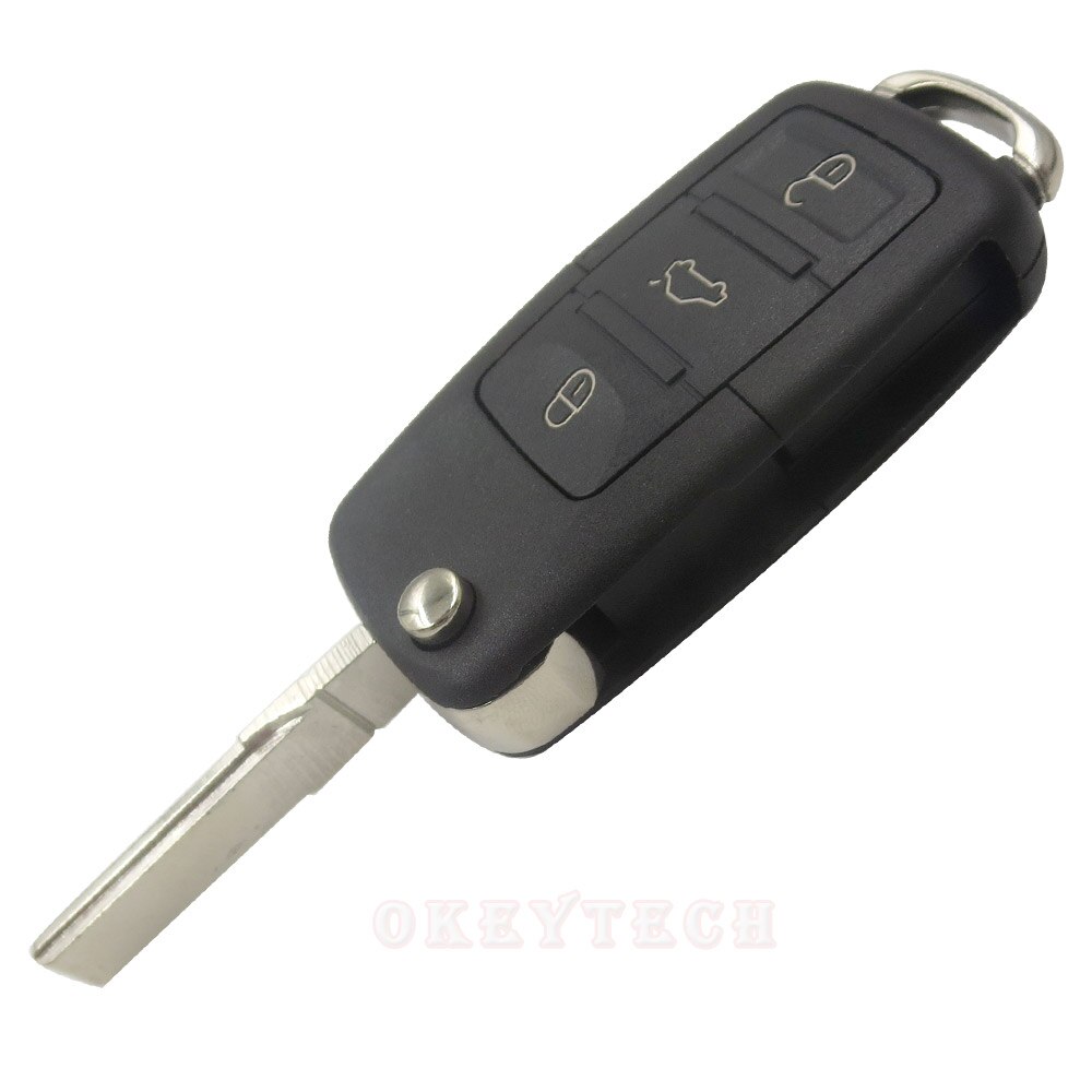 OkeyTech Flip Remote Car Key Shell For Volkswagen VW Jetta Golf Passat Beetle Polo Bora 3 Buttons Uncut Blade Blank Fob Case