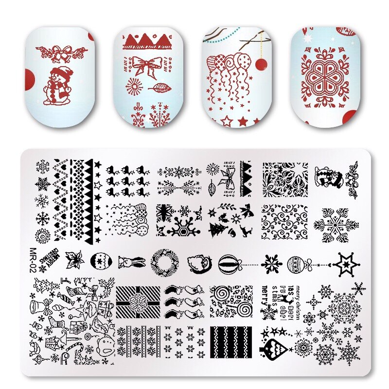 1 st Kerst Nail Art Stempelen Plaat Patroon DIY Sneeuw Herten Bell Manicure Image Template Festival Nagels Stencil Gereedschap