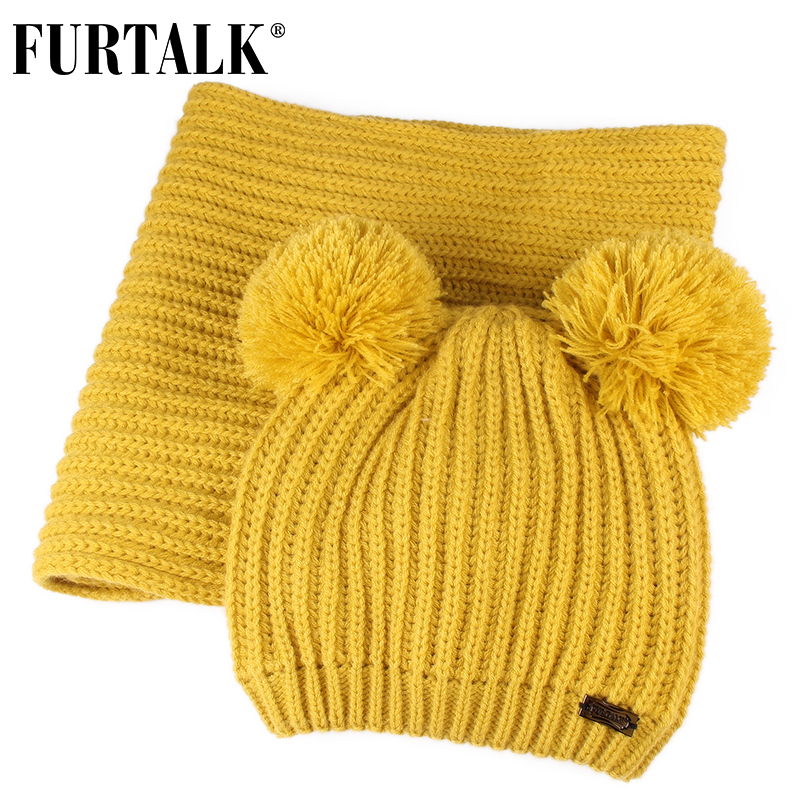 Furtalk lasten talvihattu ja huivisetti lapsille lämmin talvi kaksinkertainen pom pom hattu poikavauva tytöt fleece neulottu pipo hattu ja huivi